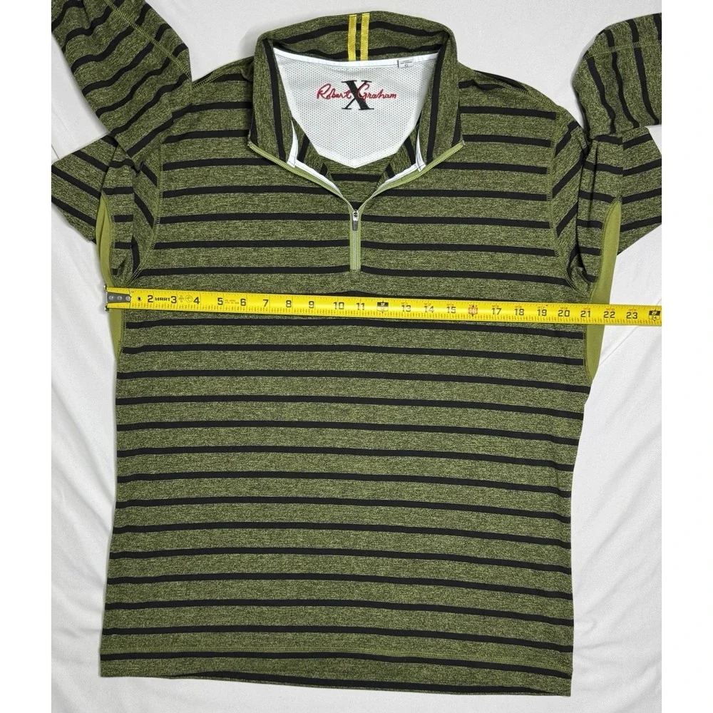 Robert Graham Long Sleeve Quarter Zip Pullover Green‎ Striped Mens Large Stretch
